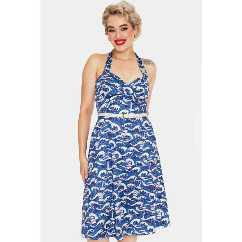 Voodoo Vixen - Pirate Ship Kraken Print Robe Ã©vasÃ©e - Bleu